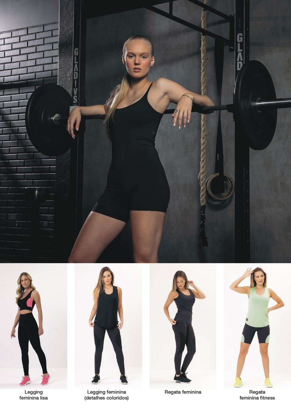 Página de catálogo de vestuário fitness feminino