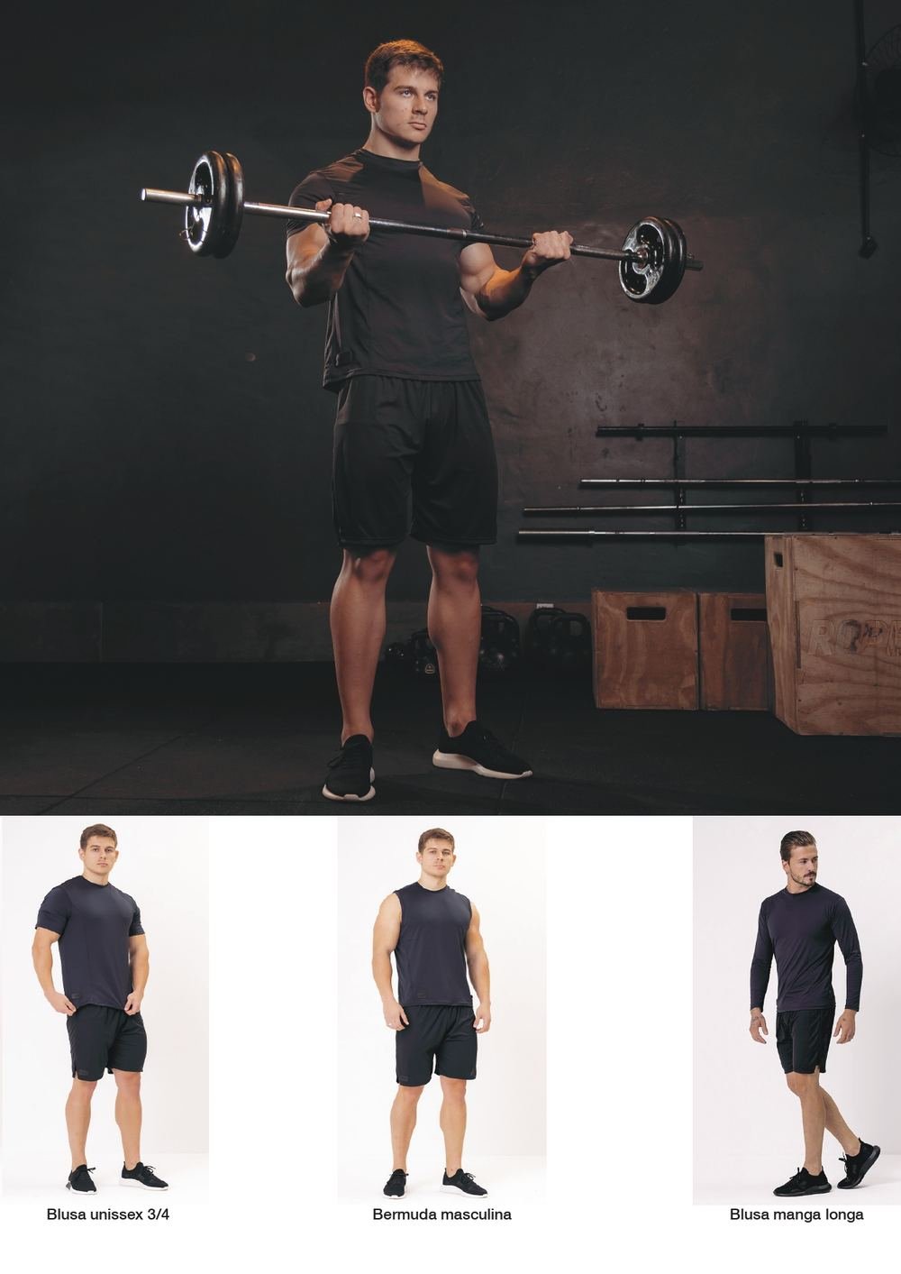 Página de catálogo de vestuário fitness masculino